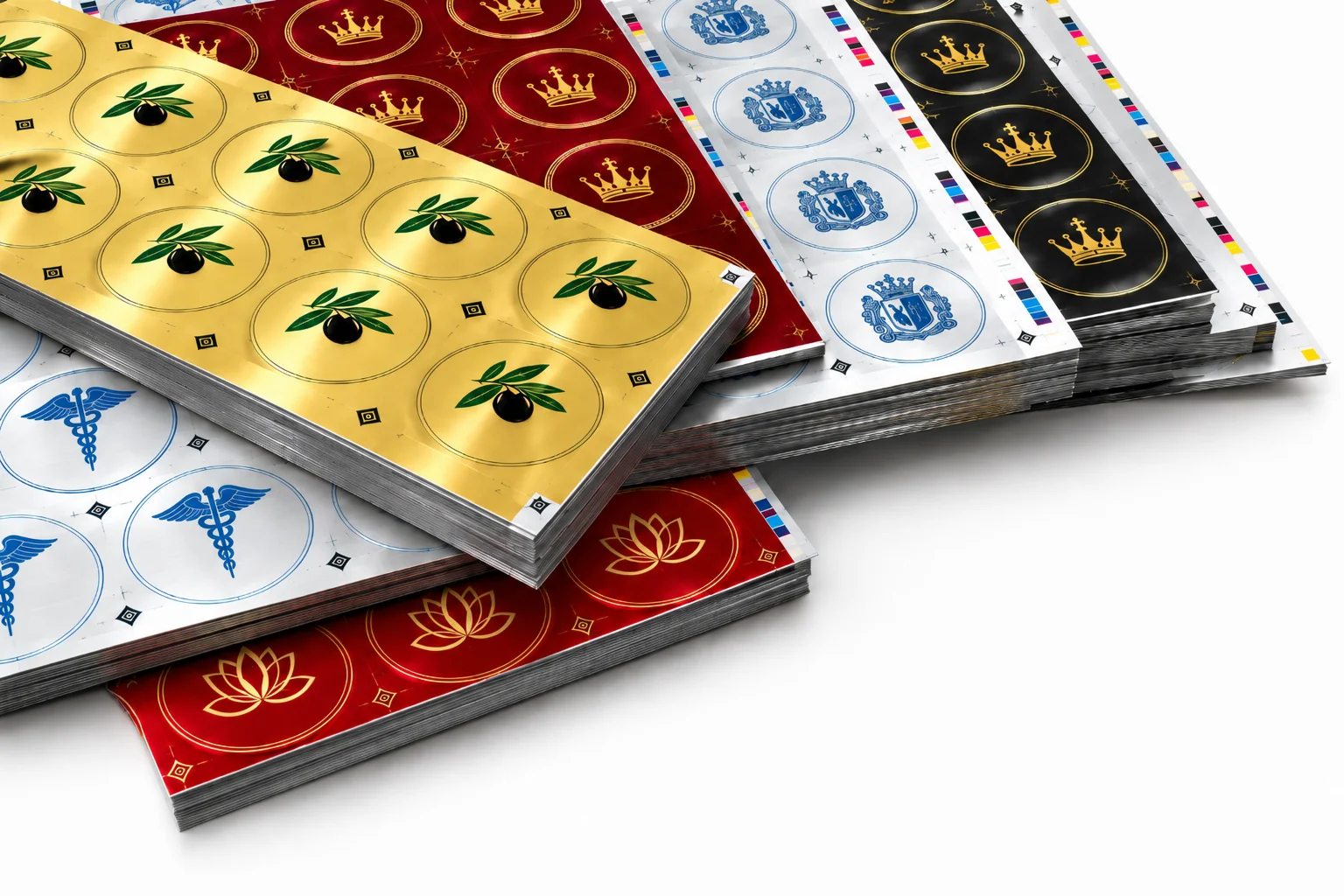 glossy heraldic sticker sheet stacks